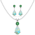 Jewelry Set for Women, Natural Pear Shaped 7X5Mm Emerald and 3Mm Natural White Topaz Pendant Necklace and Matching Pear Shaped Emerald and White Topaz Stud Earrings